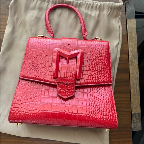 Mac Duggal Handbags - Mac Duggal Red Satchel with Croc-Embossed Texture
